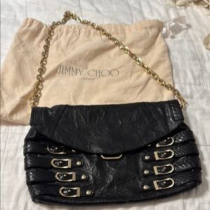 Jimmy Choo Black and Gold Shoulder Bag with Chain Strap